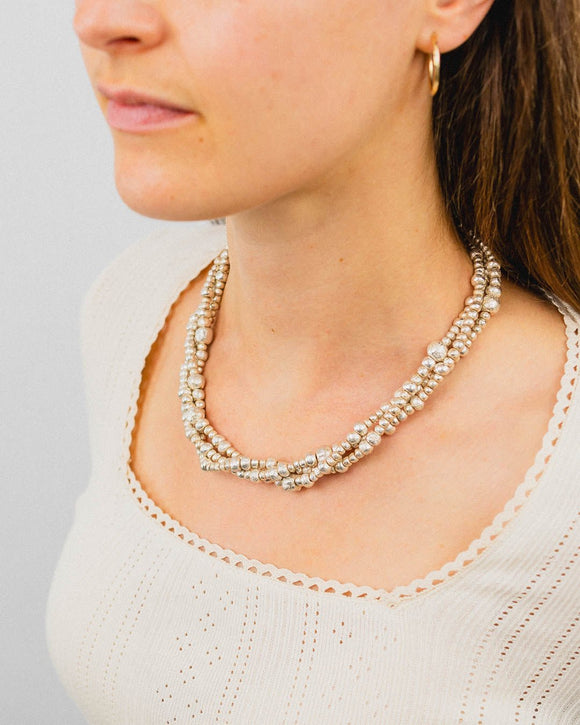 Twisted Triple Random Silver Nugget Necklace Necklace Pruden and Smith