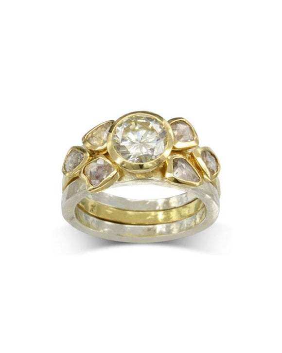 Two Tone Round Brilliant and Rough Diamond Stacking Ring Set Ring Pruden and Smith