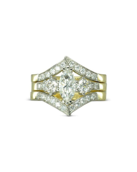 Vintage Marquise Cut Diamond Engagement Wedding Ring Set Ring Pruden and Smith