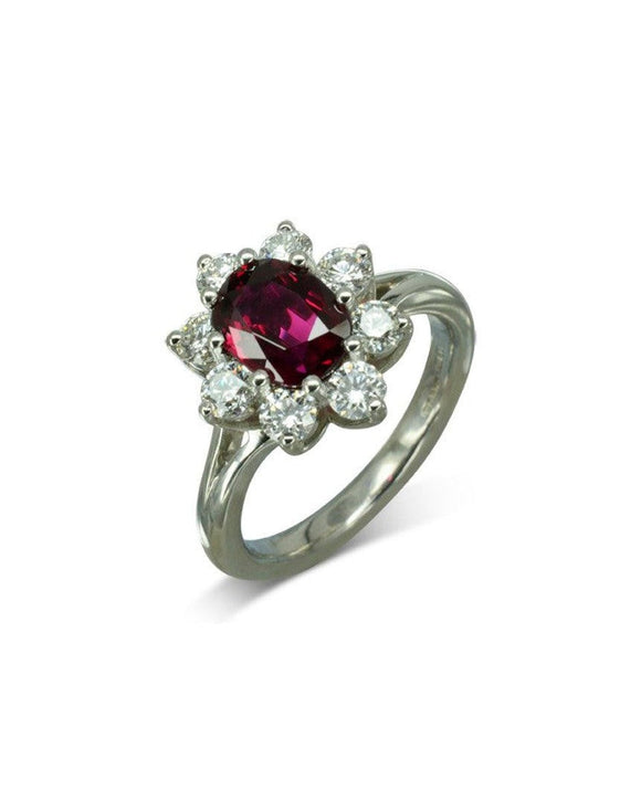 Vintage Platinum Ruby and Diamond Cluster Ring Ring Pruden and Smith Default Title