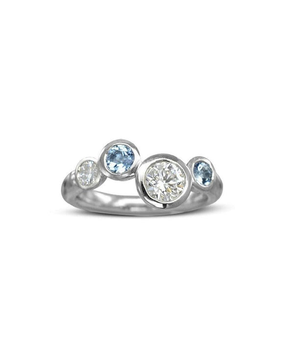 Water Bubbles Offset Aquamarine and Diamond Ring Ring Pruden and Smith
