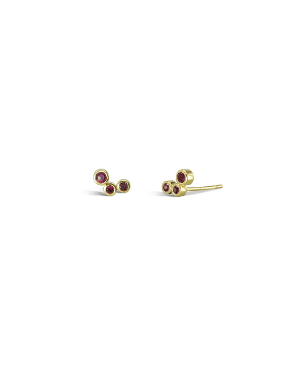 Water Bubbles Offset Gemstone Stud Earrings Earrings Pruden and Smith Ruby