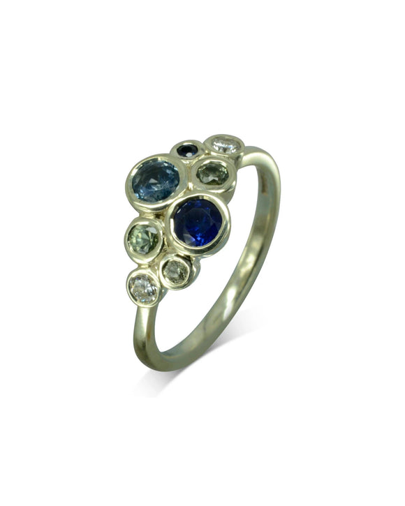 Water Bubbles Teal and Blue Sapphire Diamond Cluster Ring Ring Pruden and Smith