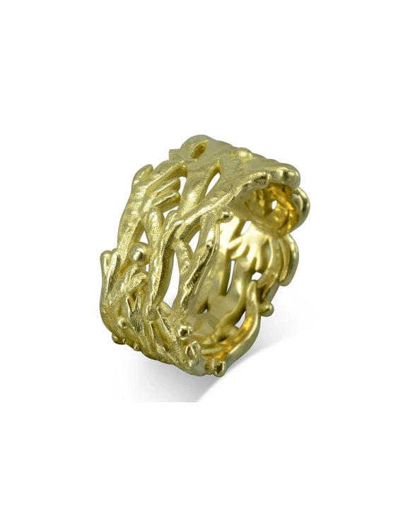 Wide Gold Seaweed Ring Ring Pruden and Smith 18ct Yellow Gold