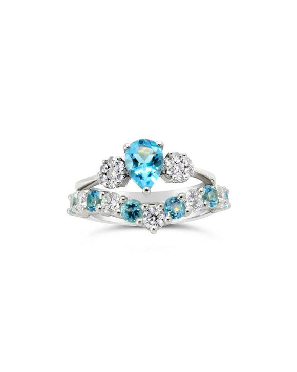 Wishbone Half Eternity Diamond Aquamarine Ring Ring Pruden and Smith