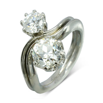 Platinum Diamond Ring with Offset Wave Ring Pruden and Smith   