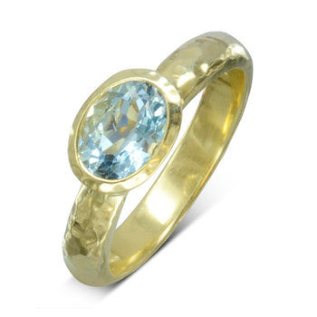 Hammered Yellow Gold Oval Aquamarine Ring Ring Pruden and Smith   