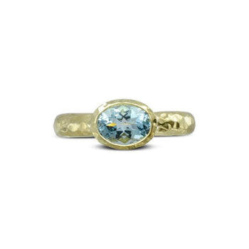 Hammered Yellow Gold Oval Aquamarine Ring Ring Pruden and Smith   