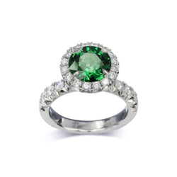 Fish Tail Setting Emerald Platinum Cluster Ring Ring Pruden and Smith   