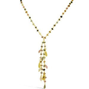 Tourmaline Beaded Tassel Necklace Necklace Pruden and Smith Yellow Gold Vermeil  