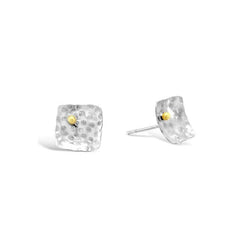 Square Gold and Silver Beaded Stud Earrings (Small) Earring Pruden and Smith   