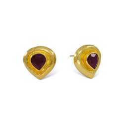 Roman Hammered Yellow Gold Ruby Stud Earrings Earring Pruden and Smith   
