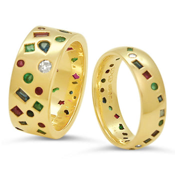 Scatter Emerald, Ruby, Sapphire and Diamond 18ct Yellow Gold Ring Ring Pruden and Smith 18ct Yellow Gold 10mm 
