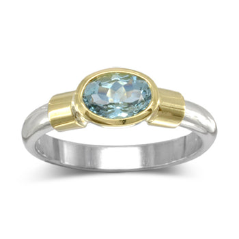 Aquamarine with Gold Shoulders Ring Ring Pruden and Smith 6x4mm Aquamarine  