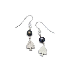 Card Charm Silver and Pearl Drop Earrings Earring Pruden and Smith   