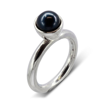 Black and White Pearl Silver Stacking Ring Set Ring Pruden and Smith   