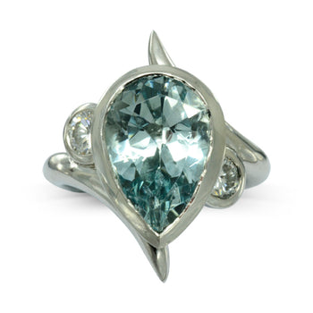 Spiky Pear Shaped Aquamarine Engagement Ring and Wedding Band Set Ring Pruden and Smith   