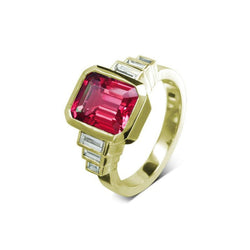 Bespoke Art Deco Ruby Diamond Ring Ring Pruden and Smith 18ct Yellow Gold  