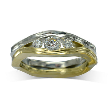 Trap Trilogy Diamond Engagement Ring Ring Pruden and Smith 9ct White Gold and Yellow Gold  