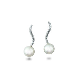 Wave Pearl and Diamond Drop Earrings Earring Pruden and Smith   