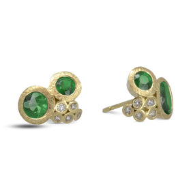 Cluster Emerald and Diamond Stud Earrings Earstuds Pruden and Smith   