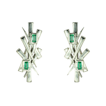 Bespoke Earstuds Emerald Abstract Gold Earring Pruden and Smith   