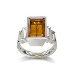 Emerald Cut Yellow Topaz and Diamond Platinum Ring Ring Pruden and Smith   
