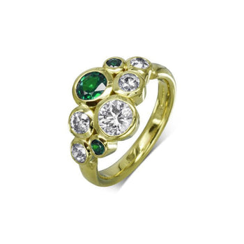 Water Bubbles Emerald and Diamond Cluster Ring Ring Pruden and Smith 18ct Yellow Gold  
