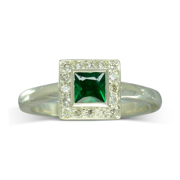 Princess Cut Emerald and Diamond Cluster Ring Ring Pruden and Smith   