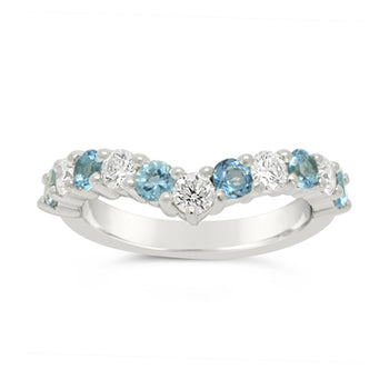 Wishbone Half Eternity Diamond Aquamarine Ring Ring Pruden and Smith   