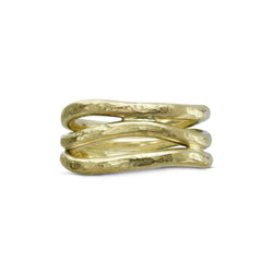 Three Strand Hammered Yellow Gold Ring Ring Pruden and Smith   