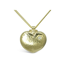 Hammered Yellow Gold Heart Memorial Pendant with Diamond Pendant Pruden and Smith   