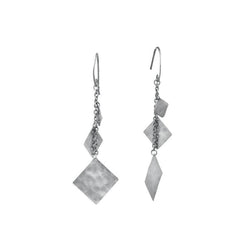 Marwar Hammered Square Silver Dangly Earrings Earring Pruden and Smith   