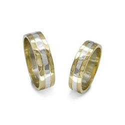 Hammered Two Tone Wedding Rings Ring Pruden and Smith   