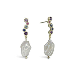 Baroque Pearl and Sapphire Drop Earrings Earring Pruden and Smith   