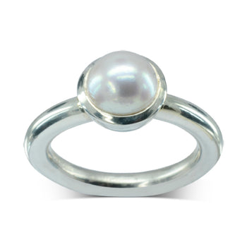 Round Pearl Gold Ring Ring Pruden and Smith 9ct White Gold Pearl (Grey) 