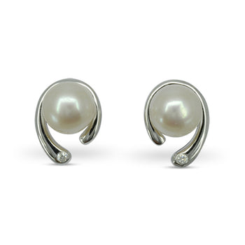 Spiky White Gold Pearl and Diamond Stud Earrings Earring Pruden and Smith   