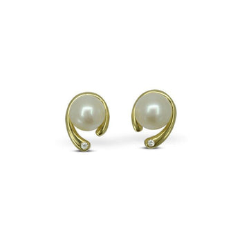 Spiky Yellow Gold Pearl Diamond Stud Earrings Earring Pruden and Smith   