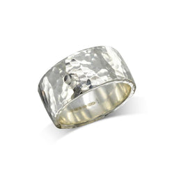 Hammered Ring (Wide) Ring Pruden and Smith 12mm 9ct White Gold 