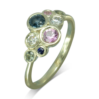 Water Bubbles Pink and Teal Sapphire Cluster Ring Ring Pruden and Smith   