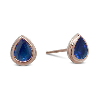 Gold Sapphire Pear Shaped Earstuds Earring Pruden and Smith 18ct Rose Gold  