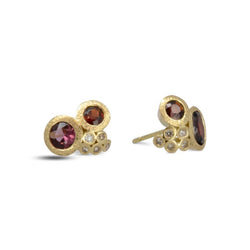 Ruby and Diamond Cluster Stud Earrings Earring Pruden and Smith   