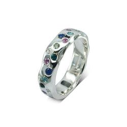 Side Hammered Sapphire Diamond Eternity Ring Ring Pruden and Smith   