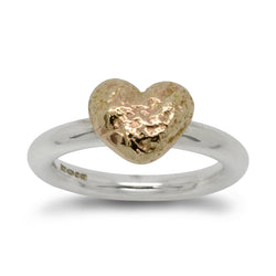 Nugget Silver and 9ct Gold Heart Ring Ring Pruden and Smith   