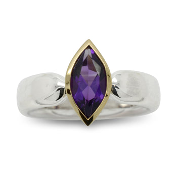 Amethyst Marquise Silver and Yellow Gold Ring Ring Pruden and Smith   
