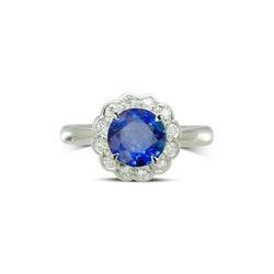 Sapphire and Diamond Scalloped Edge Cluster Ring Ring Pruden and Smith   
