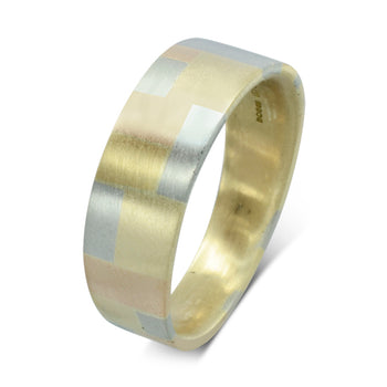 Patchwork Three Colour Wedding Band Ring Pruden and Smith   