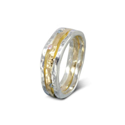 Hammered Organic Three Band Gemstone Eternity Ring Ring Pruden and Smith   