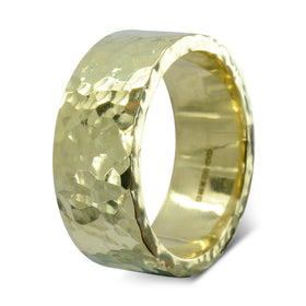 Wide Hammered Gold Wedding Band Ring Pruden and Smith   