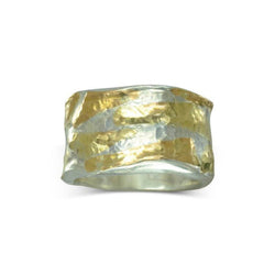 Wide Hammered Gold Pieces Ring Ring Pruden and Smith   